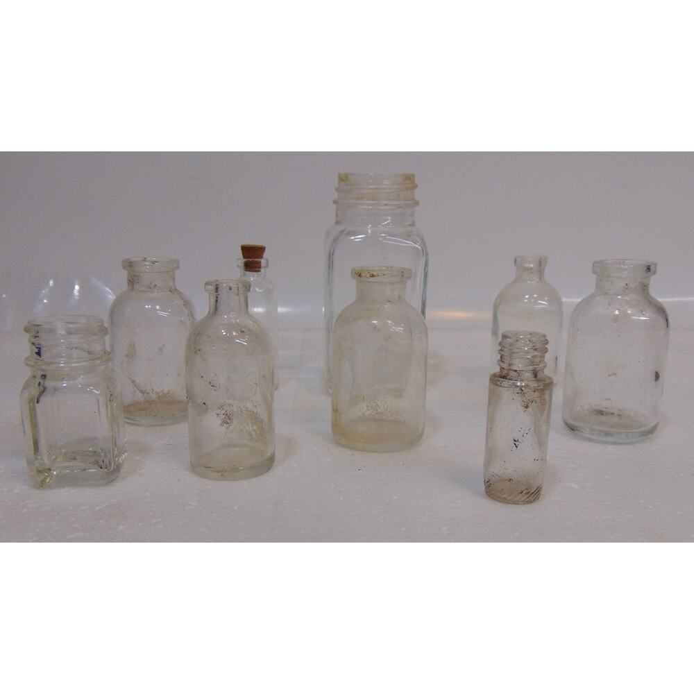 Antique Medicine Glass Bottles Lot Of 9 Apothecary Pharmacy Drug Prescription